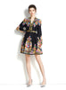 V-neck Lantern Sleeve Printed Short Dress