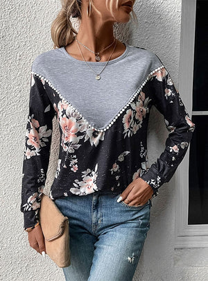 Leisure Long Sleeve Color Matching Top