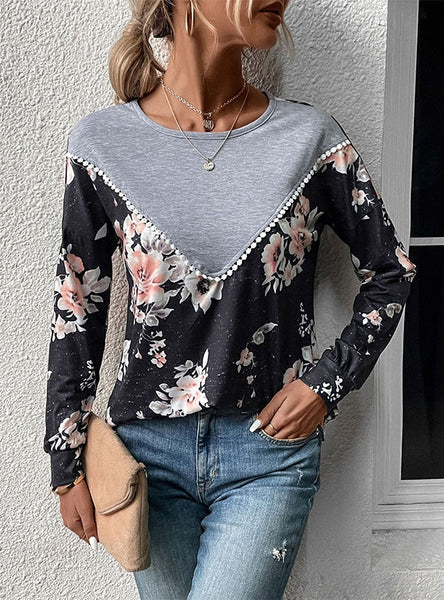 Leisure Long Sleeve Color Matching Top