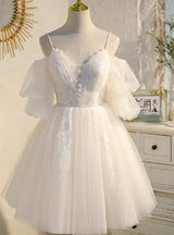 Ivory Tulle Lace Puff Sleeve Homecoming Dress