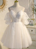 Ivory Tulle Lace Puff Sleeve Homecoming Dress