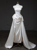 White Satin Straps Pleats Wedding Dress
