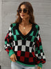 V-neck Check Contrast Pullover Sweater