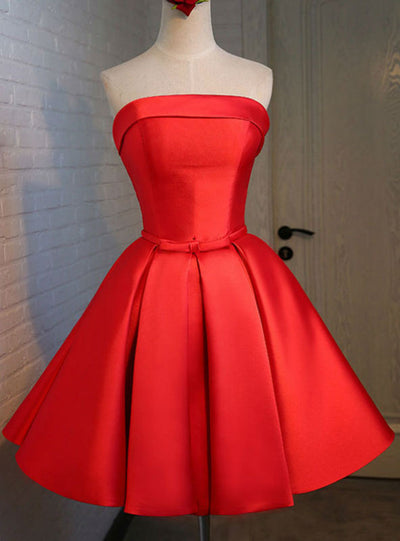 Red Strapless Bow Homecoming Dress