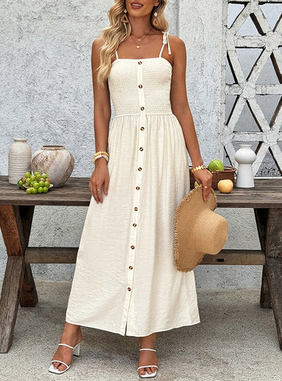 Vacation Button Sling Long Dress