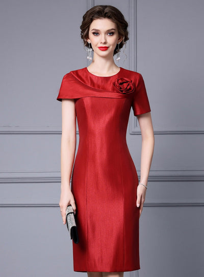 Simple Red Satin Mother Of The Bride Dress