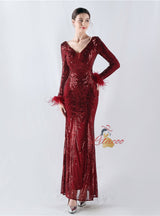 Long Sleeve Mermaid Sequins Prom Dress