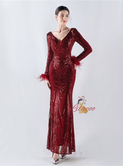 Long Sleeve Mermaid Sequins Prom Dress