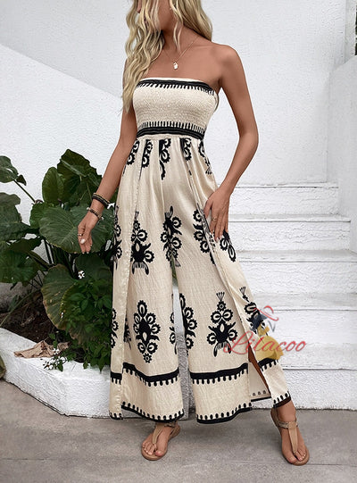 Wide-leg Pants Printed Tube Top Jumpsuit