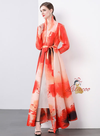 Women Fold Loose Large Print Coat