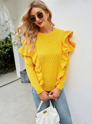 Wooden Ear Knitted Pullover Sweater