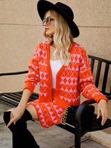 V-neck Cardigan Knit Sweater Suit