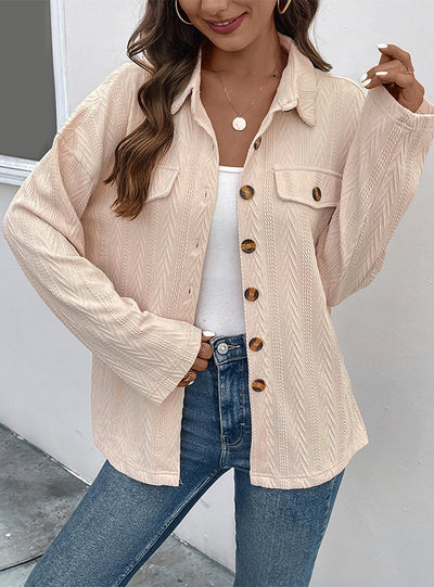 Women Button Lapel Shirt Coat