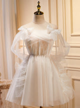 White Tulle Pearls Homecoming Dress