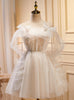 White Tulle Pearls Homecoming Dress