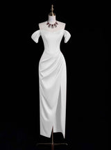 Simple White Satin Pleats Wedding Dress