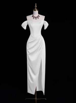 Simple White Satin Pleats Wedding Dress