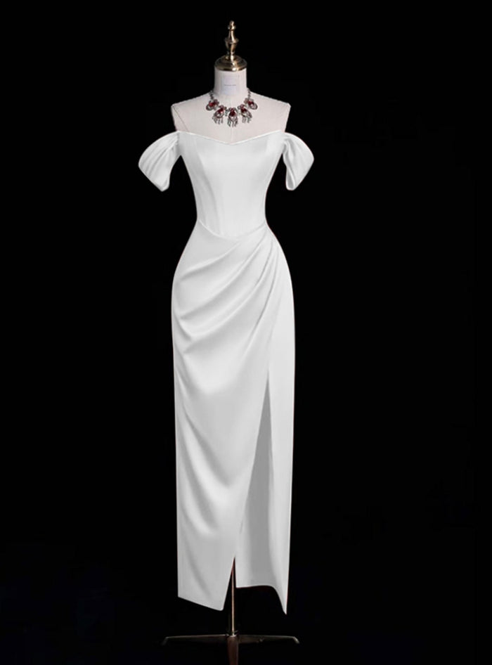 Simple White Satin Pleats Wedding Dress