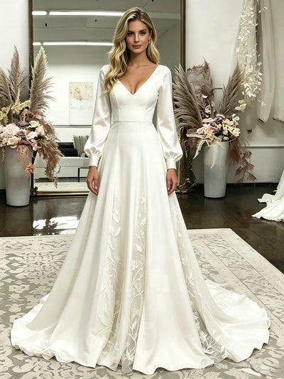 White Straps Appliques Wedding Dress
