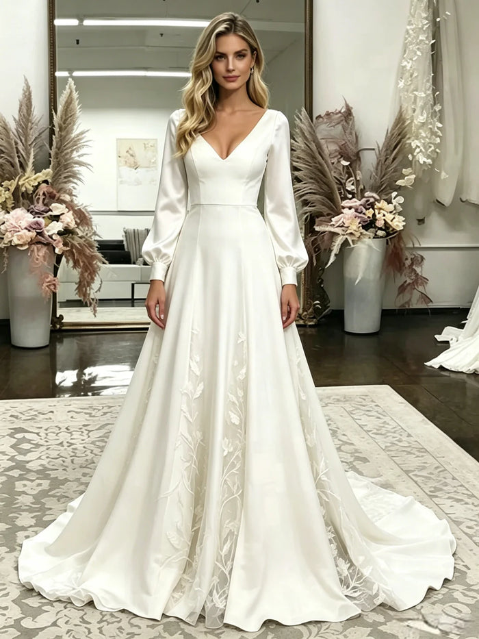 White Straps Appliques Wedding Dress
