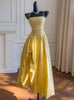 Yellow Straps Pleats Prom Dress