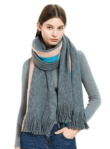 Warm Neck Wide Stripe Warp Knitted Scarf
