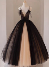 Black Tulle Straps Pleats Prom Dress
