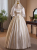 Ivory White Satin Short Sleeve Bow Wedding Dress