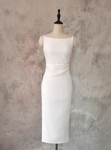 White Spaghetti Straps Pleats Wedding Dress