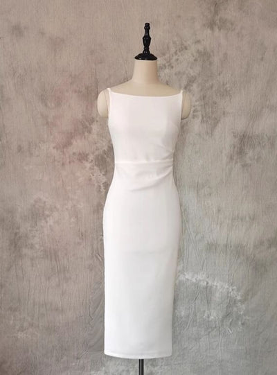 White Spaghetti Straps Pleats Wedding Dress