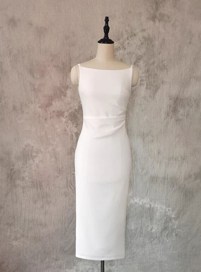 White Spaghetti Straps Pleats Wedding Dress