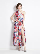 Split Long Chiffon Printed Dress