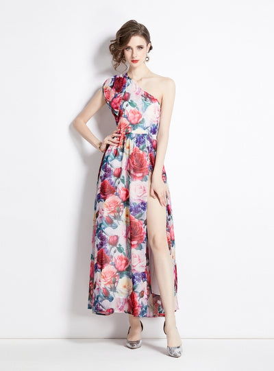 Split Long Chiffon Printed Dress
