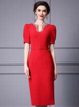 Red Short Sleeve Beading Mother Of The Bride Dress