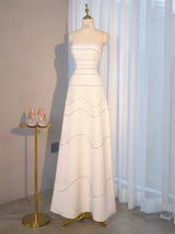 Simple White Strapless Beading Pearls Wedding Dress