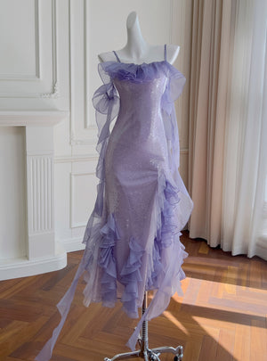 Purple Sequins Straps Prom Dress