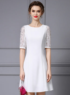 White Beading Sequins Mother of the Bride Dress