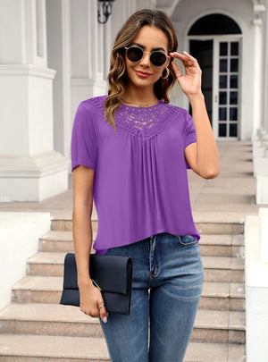 Lace Pleated Short Sleeve T-shirt Shirt