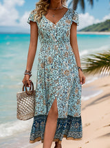 V-neck Long Backless Slit Dress