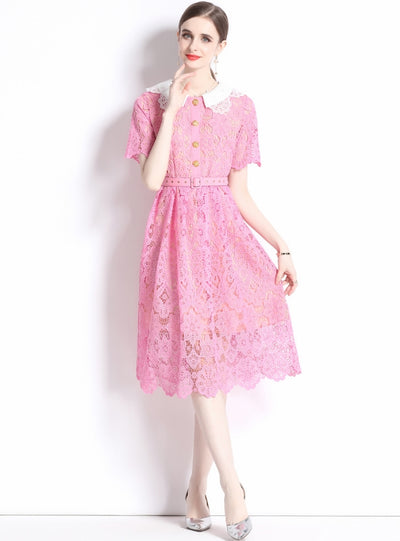 Hollow Lace Short Sleeve Slim Dress
