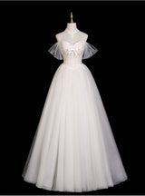 White Tulle Lace Off the Shoulder Wedding Dress