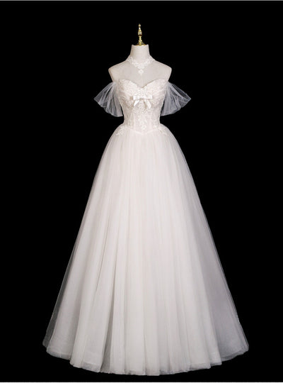 White Tulle Lace Off the Shoulder Wedding Dress