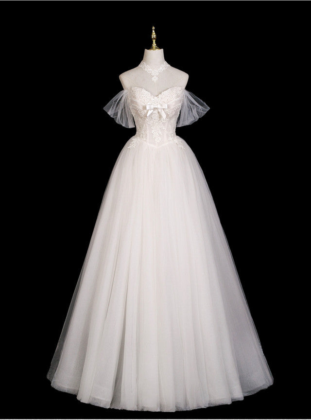 White Tulle Lace Off the Shoulder Wedding Dress