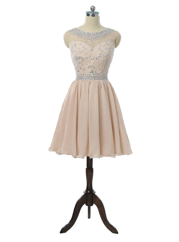 Champagne Chiffon Beading Crystal Homecoming Dress