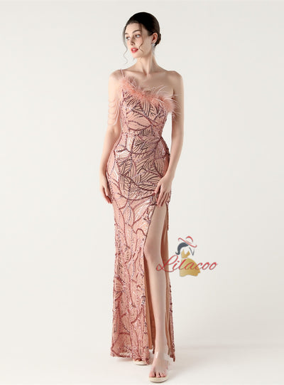 Mermaid Sequins One Shoulder Beading Prom Dress