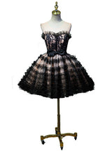 Black Tulle Lace Strapless Homecoming Dress