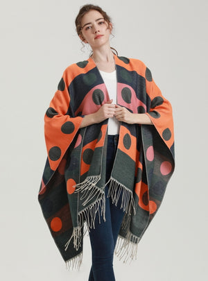 Cashmere-like Fringed Split Cloak Shawl
