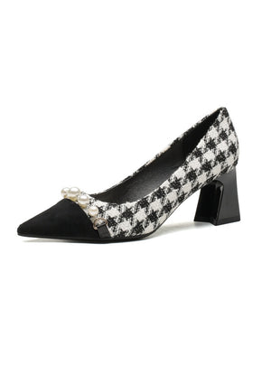 Houndstooth Square Pointed Shallow Shoes
