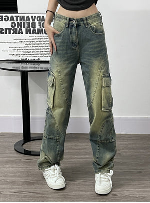 Retro Loose Casual Overalls Straight Pants