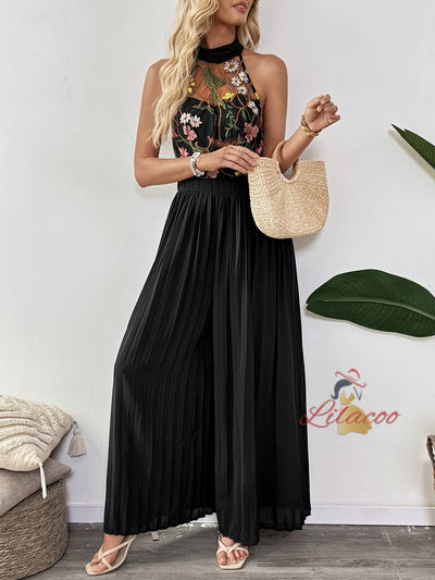 Sleeveless Embroidered Wide-leg Jumpsuit